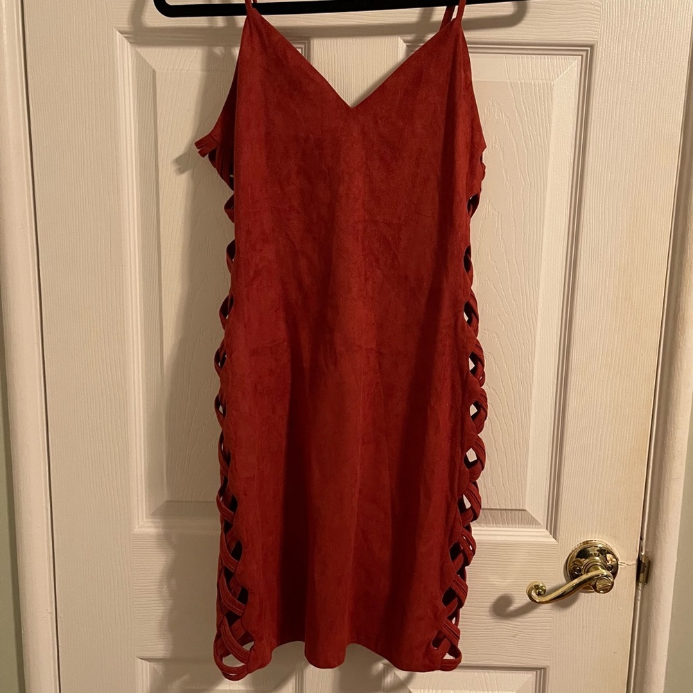 Sexy side cut out suede dress